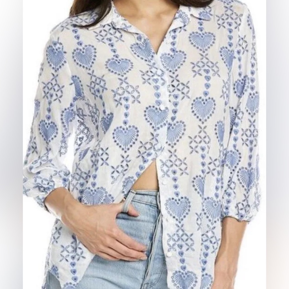 Johnny Was Jade Biya JWLA Workshop
Embroidery Blu Heart Blouse Top Shirt…
